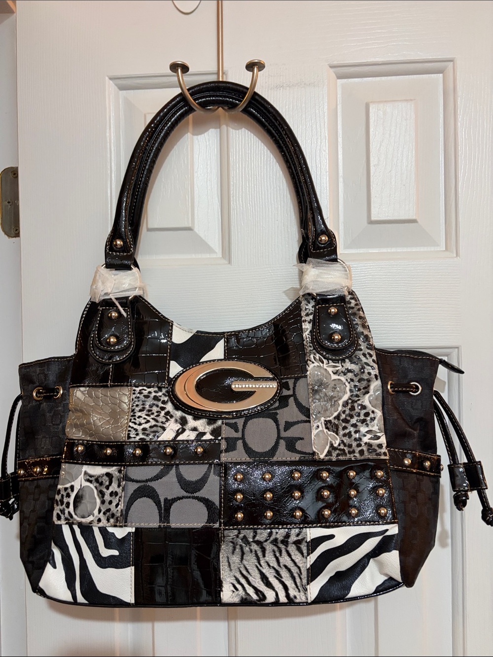 Boutique Guess-Style Patchwork Animal Print Shoulder Bag NWOT